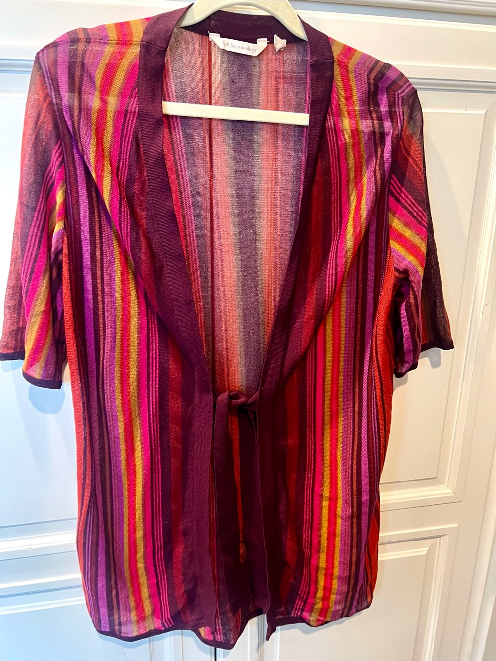 Soft Surroundings Striped Sheer Cardigan in Maroon, Purple & Orange